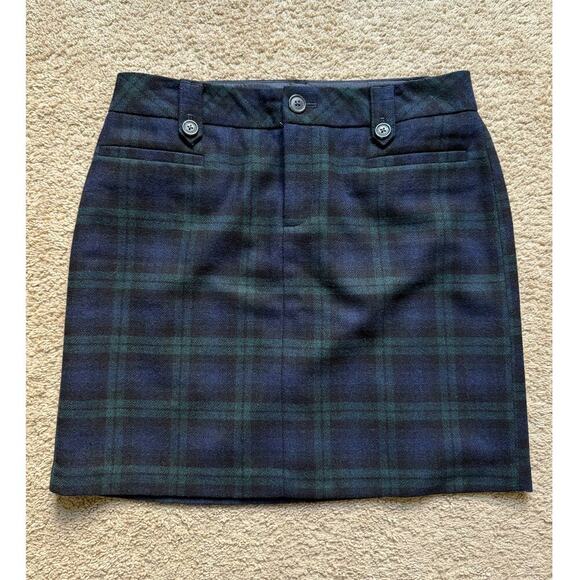Eddie Bauer Wool Blend Tartan Plaid Mini Skirt Blue / Green Womens Petite Sz 6P - Picture 1 of 8